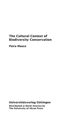 Cover image for The Cultural Context of Biodiversity Conservation