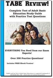 Tabe review! complete test of adult basic education study guide with practice test questions cover image